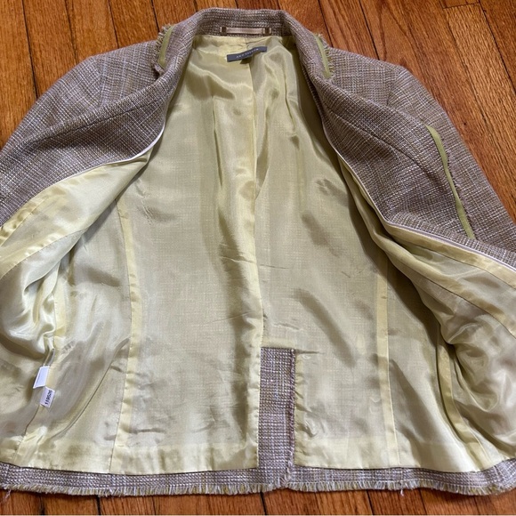 Ann Taylor Womens 10 Tweed Blazer Multi Color Cotton Linen Lined Fringe Buttons - Picture 8 of 12